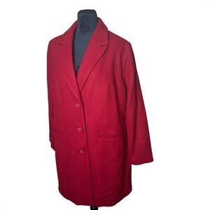 NWOT Ellos Red Wool Blend Button Front Coat‎ Women Size Plus 18 Classic Peacoat